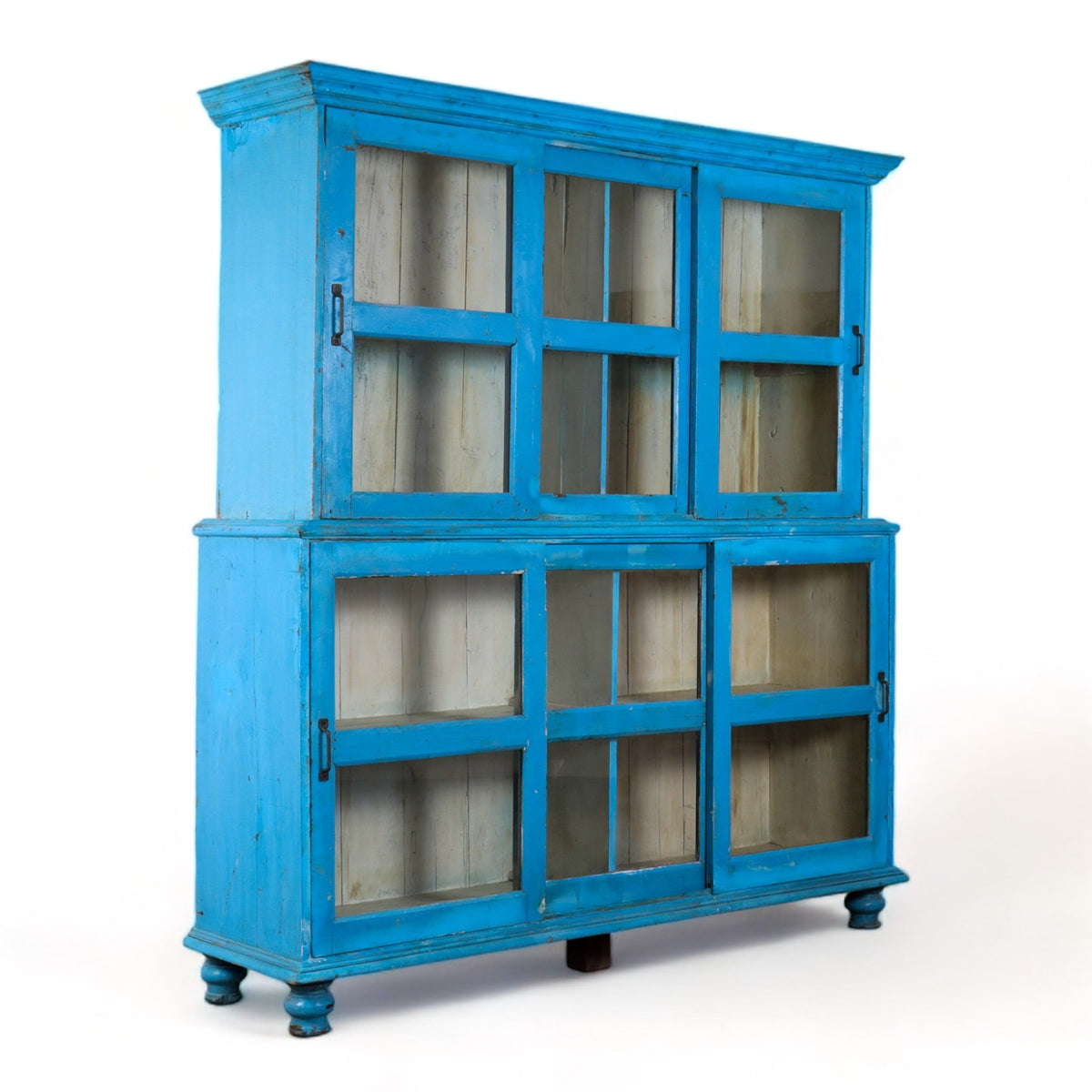 Large Vintage Indian Rustic Glass Kitchen Dresser Cupboard Cabinet