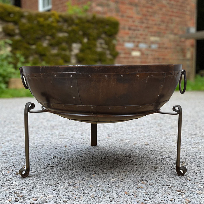 Hand Made Reclaimed Metal Kadai Fire Bowl Pit with Stand - 80cm