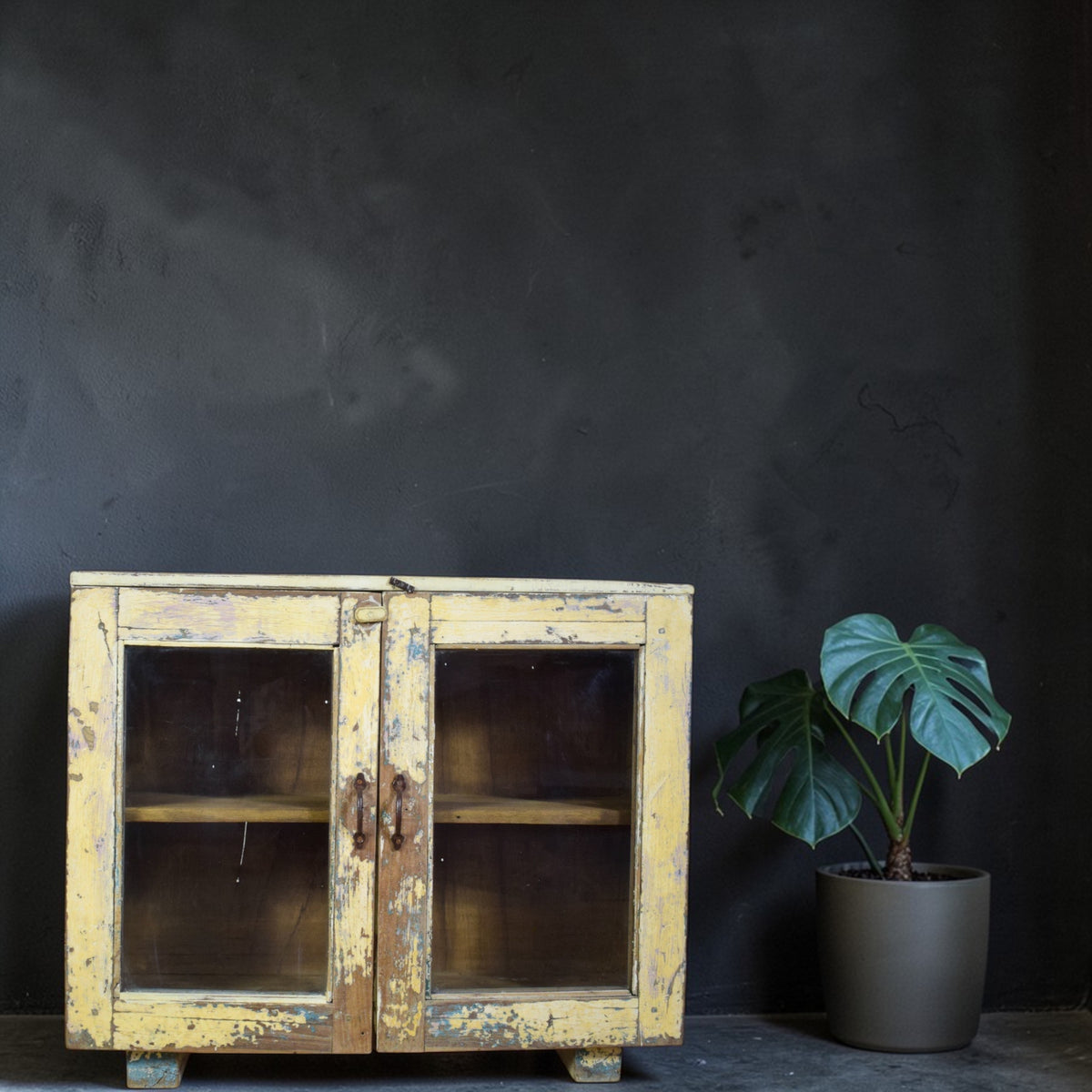 Vintage Worn Painted Rustic Cupboard Cabinet