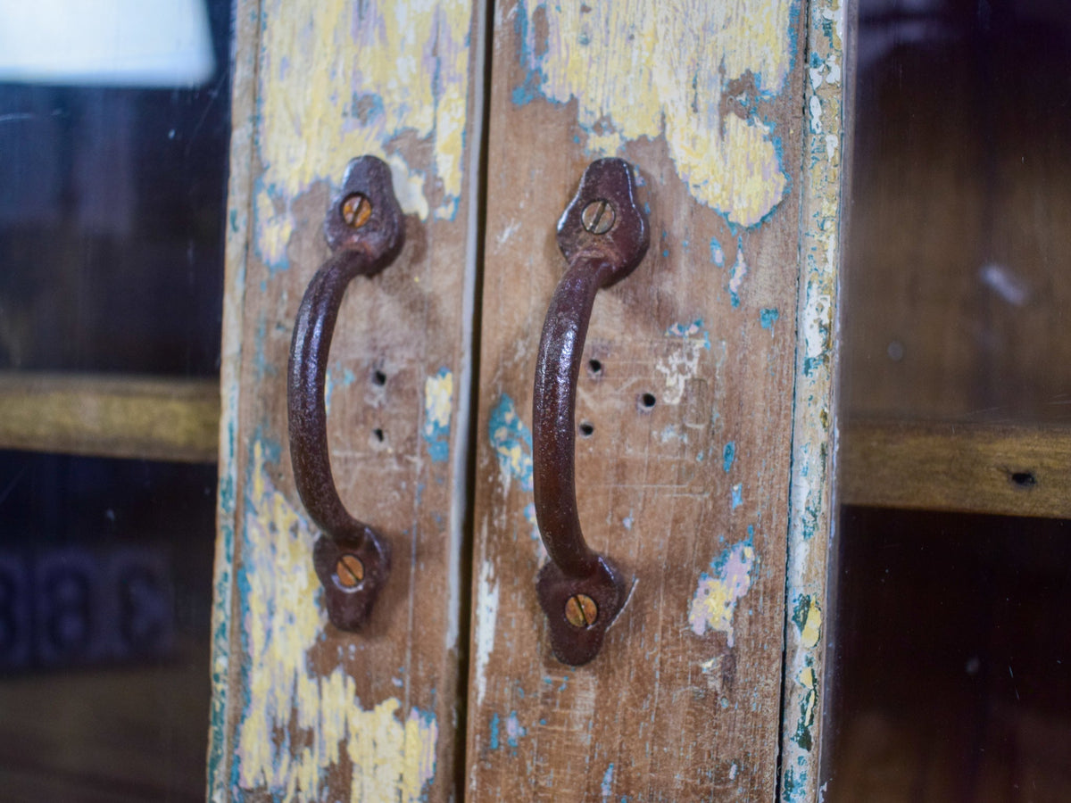 Vintage Worn Painted Rustic Cupboard Cabinet