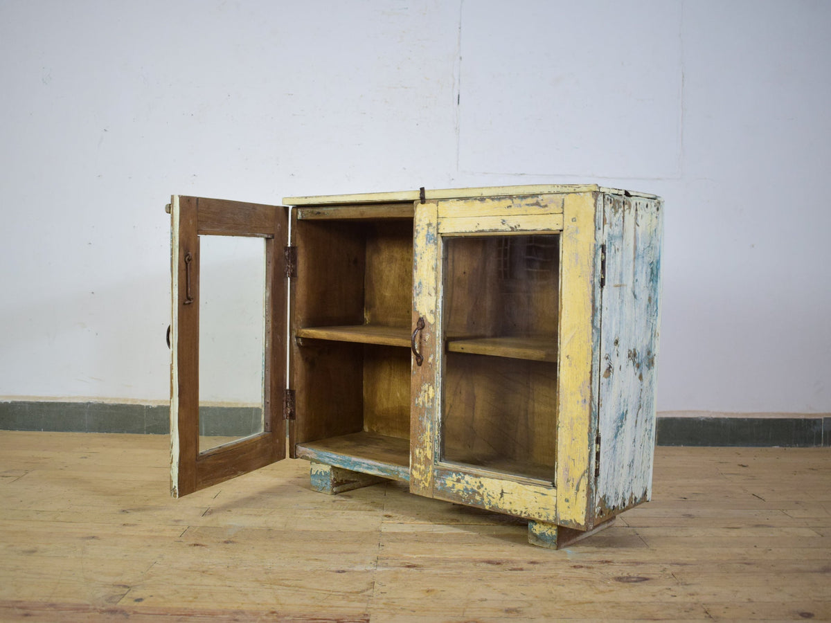 Vintage Worn Painted Rustic Cupboard Cabinet