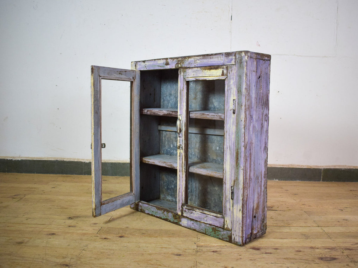 Vintage Worn Painted Rustic Cupboard Cabinet