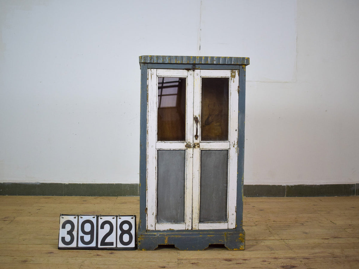 Vintage Worn Painted Rustic Cupboard Cabinet