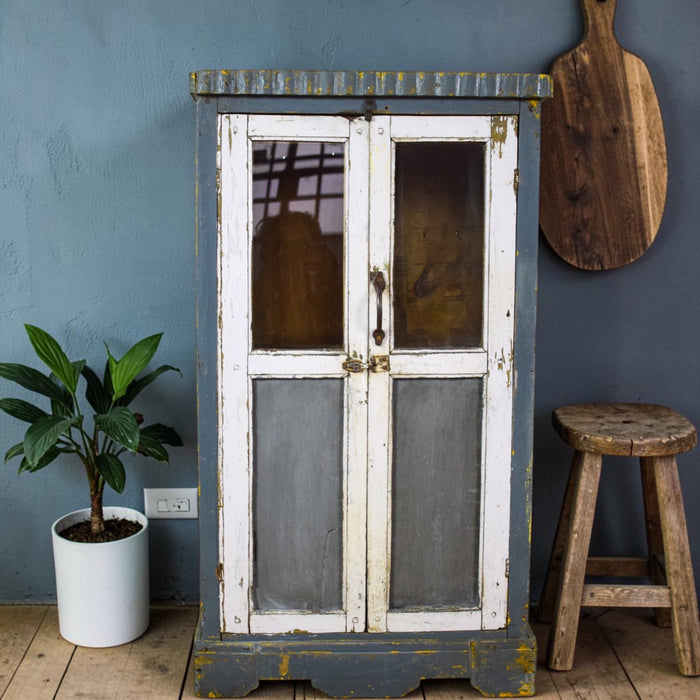 Vintage Worn Painted Rustic Cupboard Cabinet