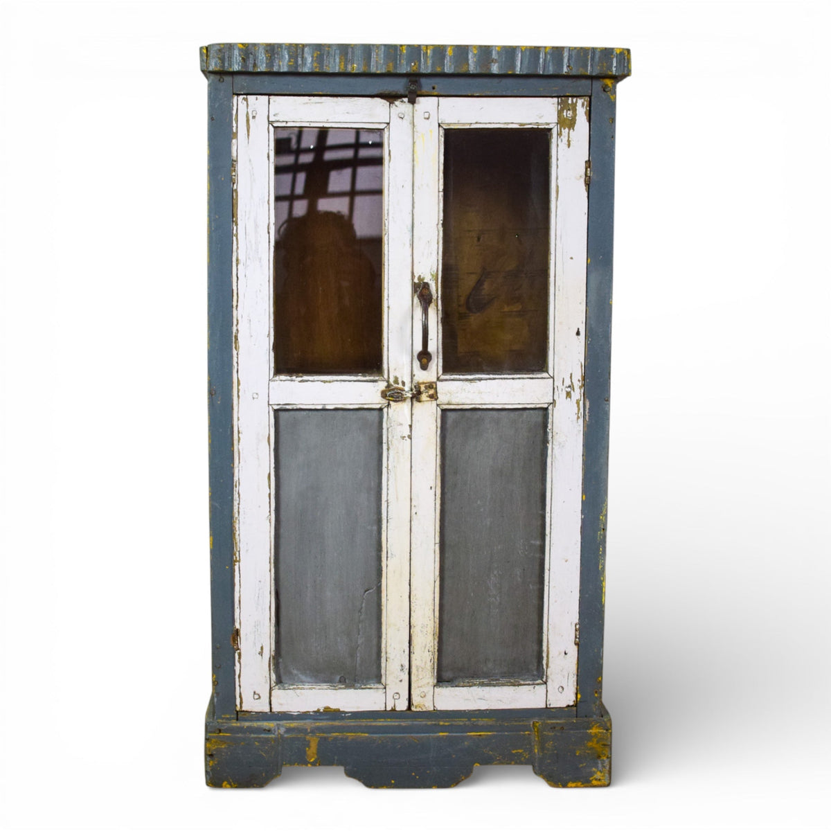 Vintage Worn Painted Rustic Cupboard Cabinet