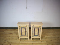 Vintage Reclaimed Carved Wood Pair of Bed Side Cabinet Cupboard