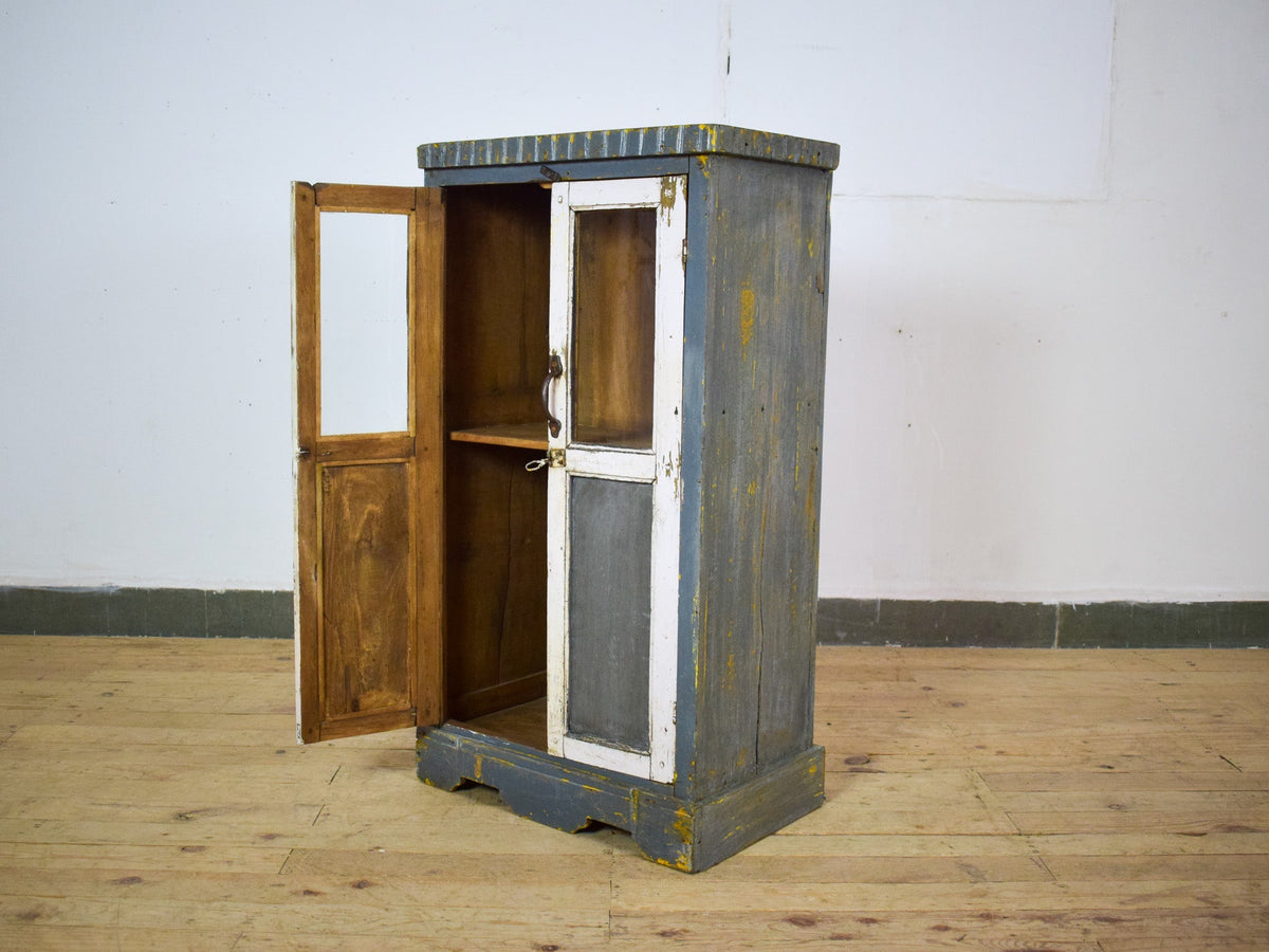 Vintage Worn Painted Rustic Cupboard Cabinet