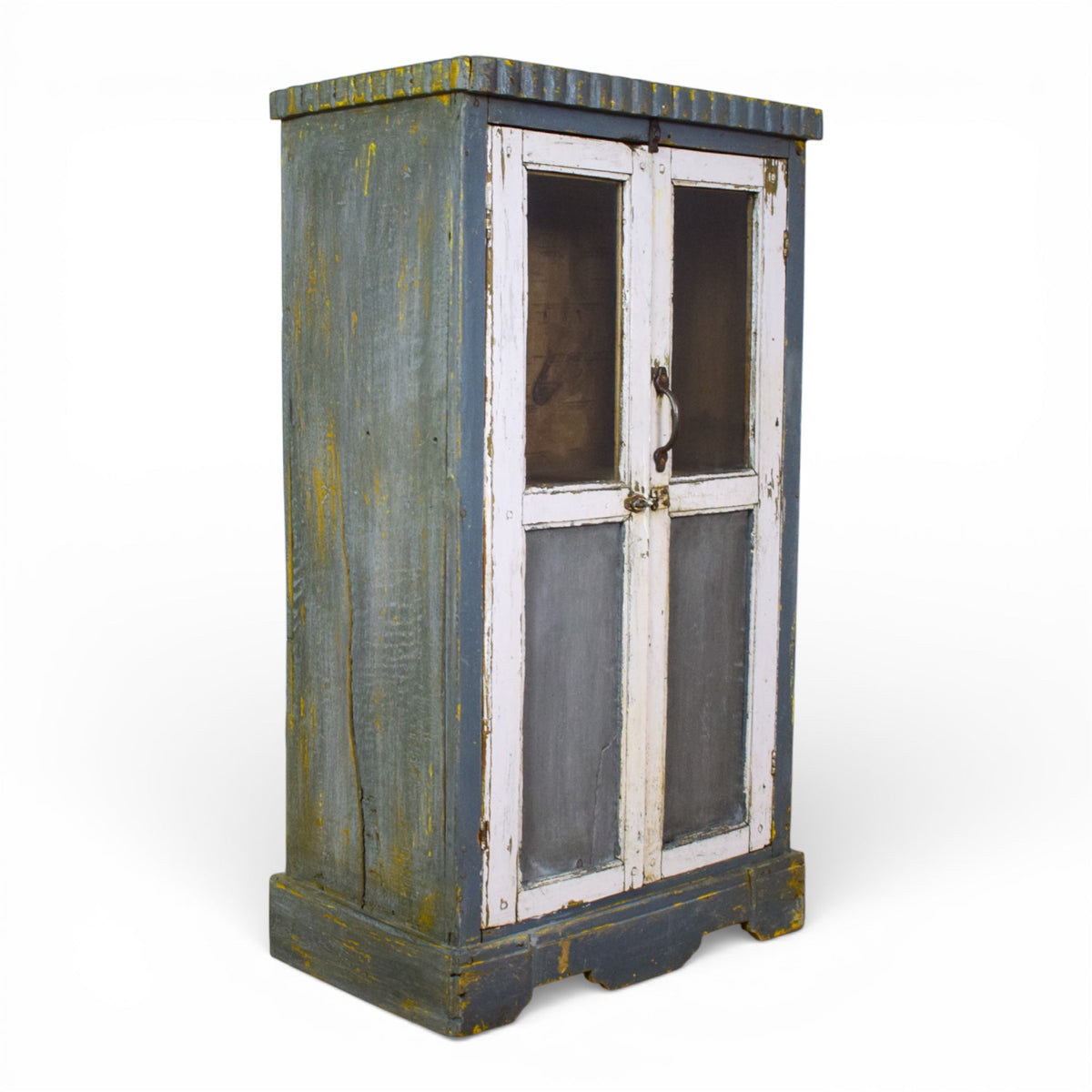 Vintage Worn Painted Rustic Cupboard Cabinet
