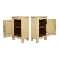 Vintage Reclaimed Carved Wood Pair of Bed Side Cabinet Cupboard