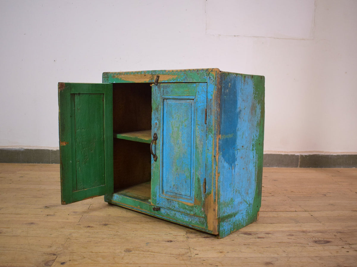 Vintage Worn Painted Rustic Cupboard Cabinet