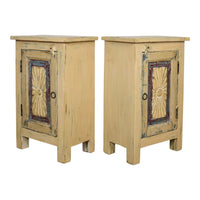 Vintage Reclaimed Carved Wood Pair of Bed Side Cabinet Cupboard