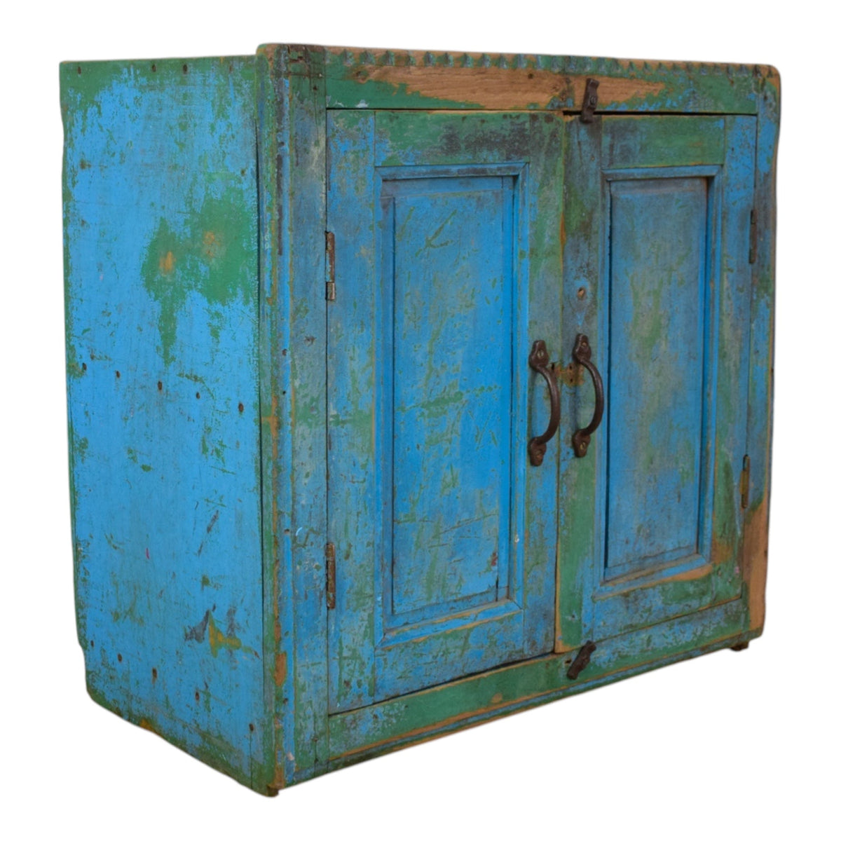 Vintage Worn Painted Rustic Cupboard Cabinet