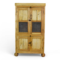 Vintage Bleached Rustic Kitchen Foor Cupboard Cabinet Wooden Wheels
