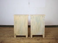 Vintage Reclaimed Carved Wood Pair of Bed Side Cabinet Cupboard