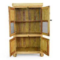 Vintage Bleached Rustic Kitchen Foor Cupboard Cabinet Wooden Wheels