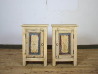 Vintage Reclaimed Carved Wood Pair of Bed Side Cabinet Cupboard