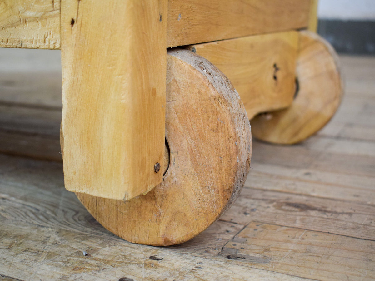 Vintage Bleached Rustic Kitchen Foor Cupboard Cabinet Wooden Wheels