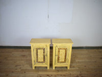 Vintage Reclaimed Carved Wood Pair of Bed Side Cabinet Cupboard