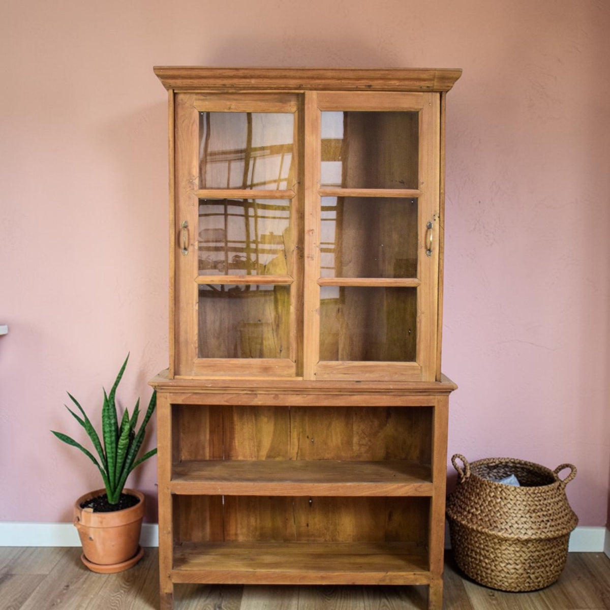 Vintage Rustic Wooden Shelving Cupboard Cabinet Dresser