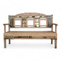 Vintage Indian Bench With Old Mirror Glass Decoration