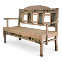 Vintage Indian Bench With Old Mirror Glass Decoration