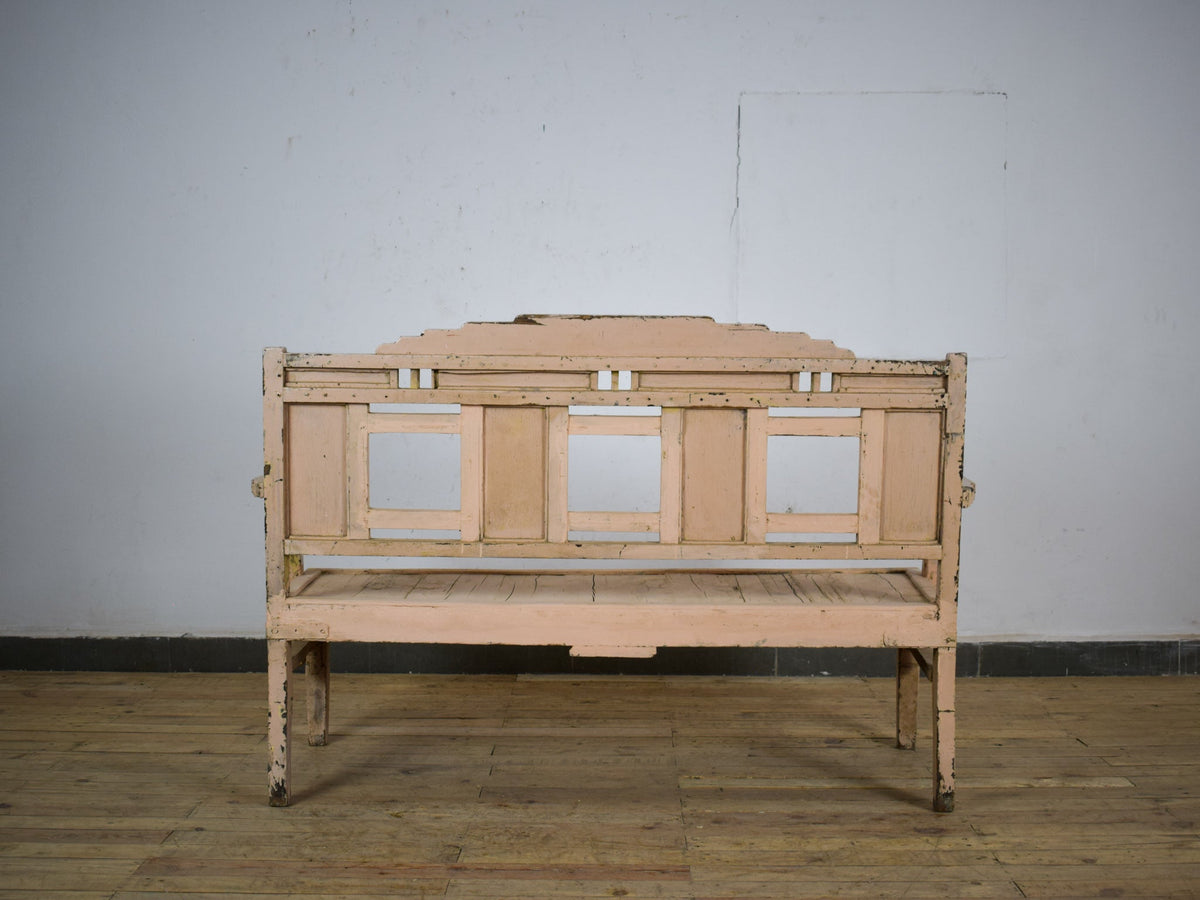 Vintage Indian Bench With Old Mirror Glass Decoration