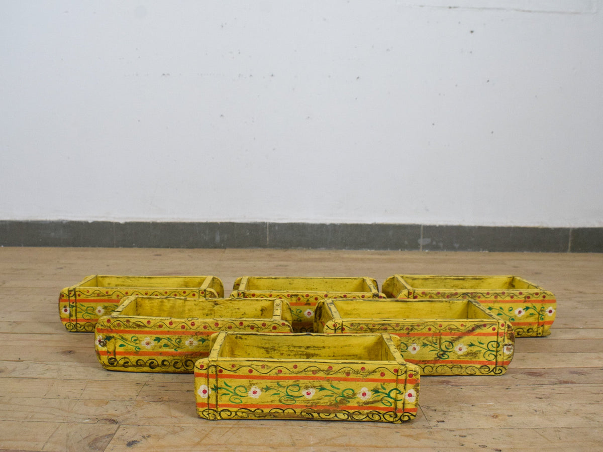 Vintage Indian Hand Painted Wooden Brick Mould Box