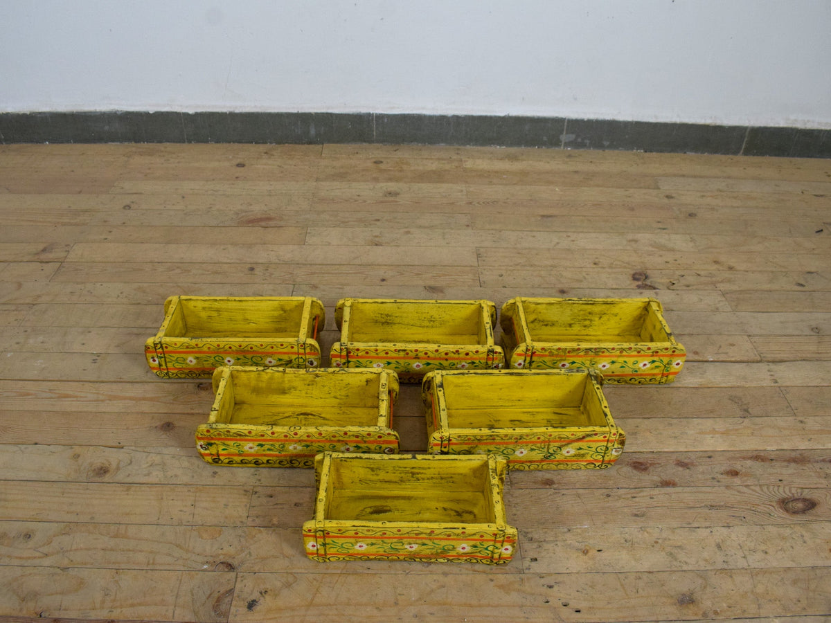 Vintage Indian Hand Painted Wooden Brick Mould Box