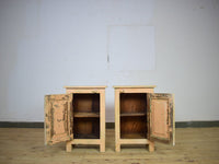 Vintage Reclaimed Carved Wood Pair of Bed Side Cabinet Cupboard
