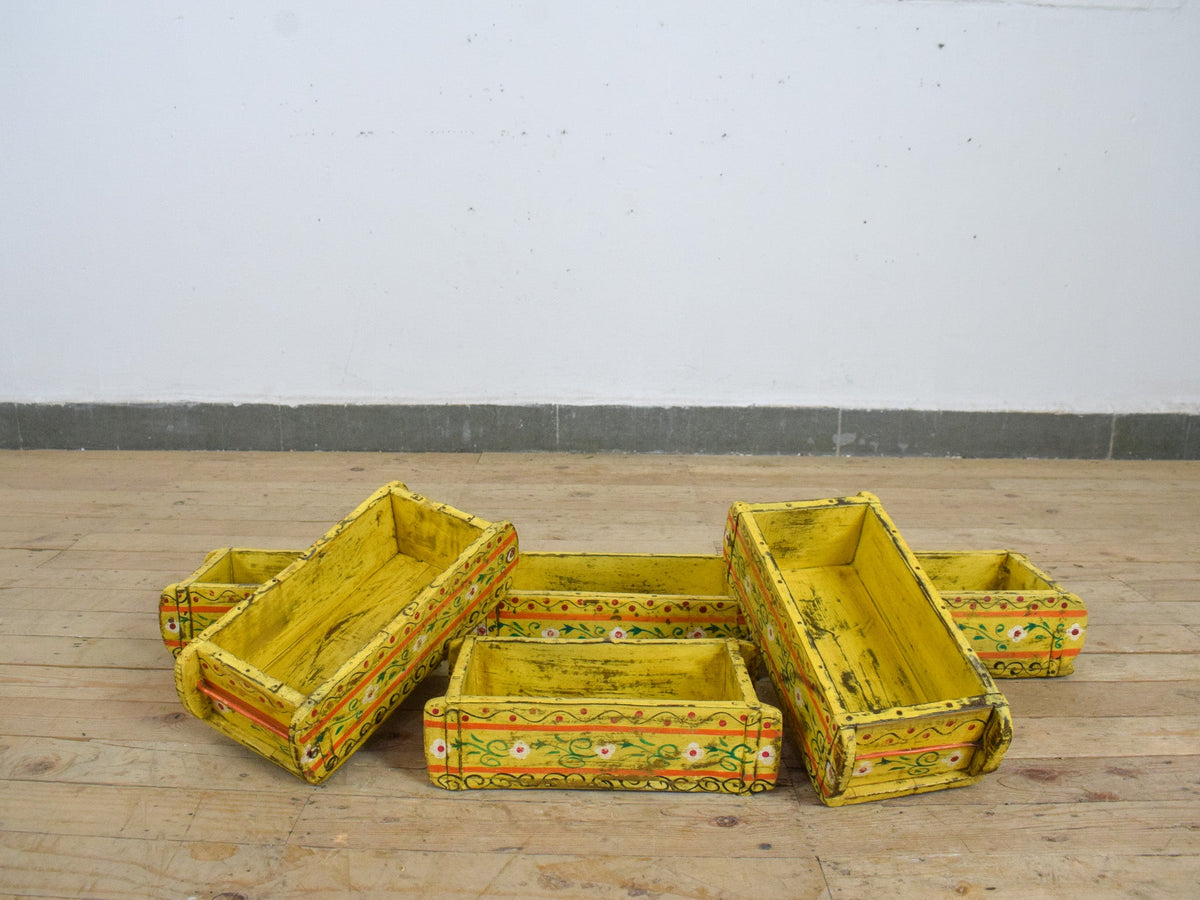 Vintage Indian Hand Painted Wooden Brick Mould Box