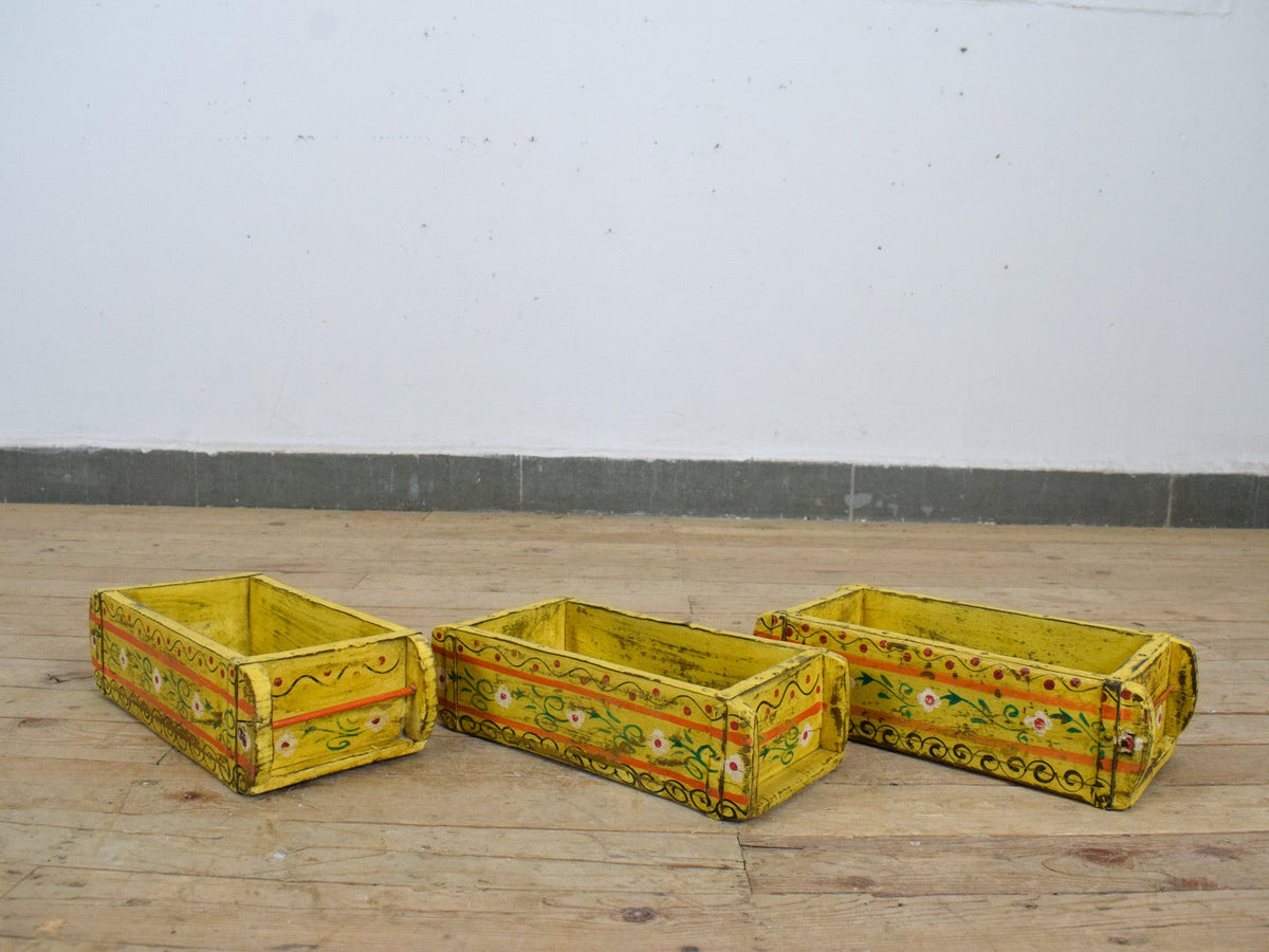 Vintage Indian Hand Painted Wooden Brick Mould Box