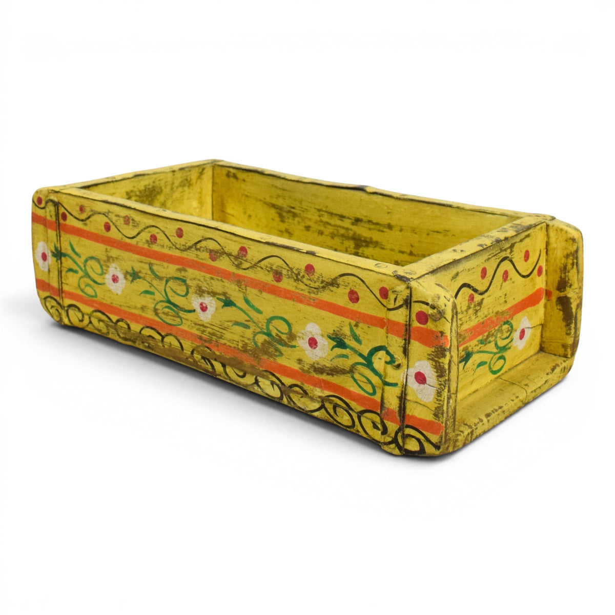 Vintage Indian Hand Painted Wooden Brick Mould Box