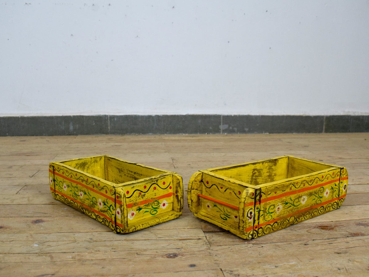 Vintage Indian Hand Painted Wooden Brick Mould Box