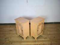 Vintage Reclaimed Carved Wood Pair of Bed Side Cabinet Cupboard