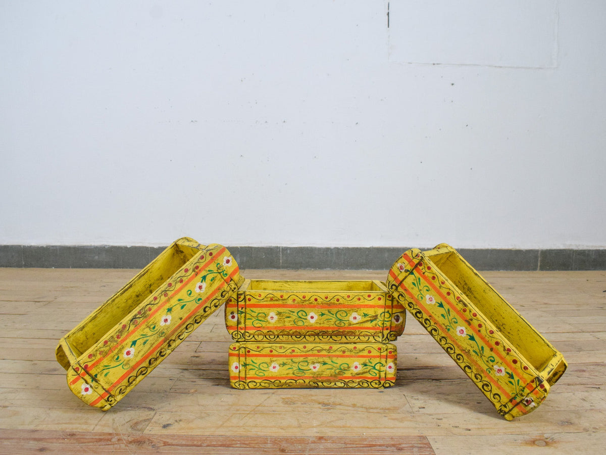 Vintage Indian Hand Painted Wooden Brick Mould Box