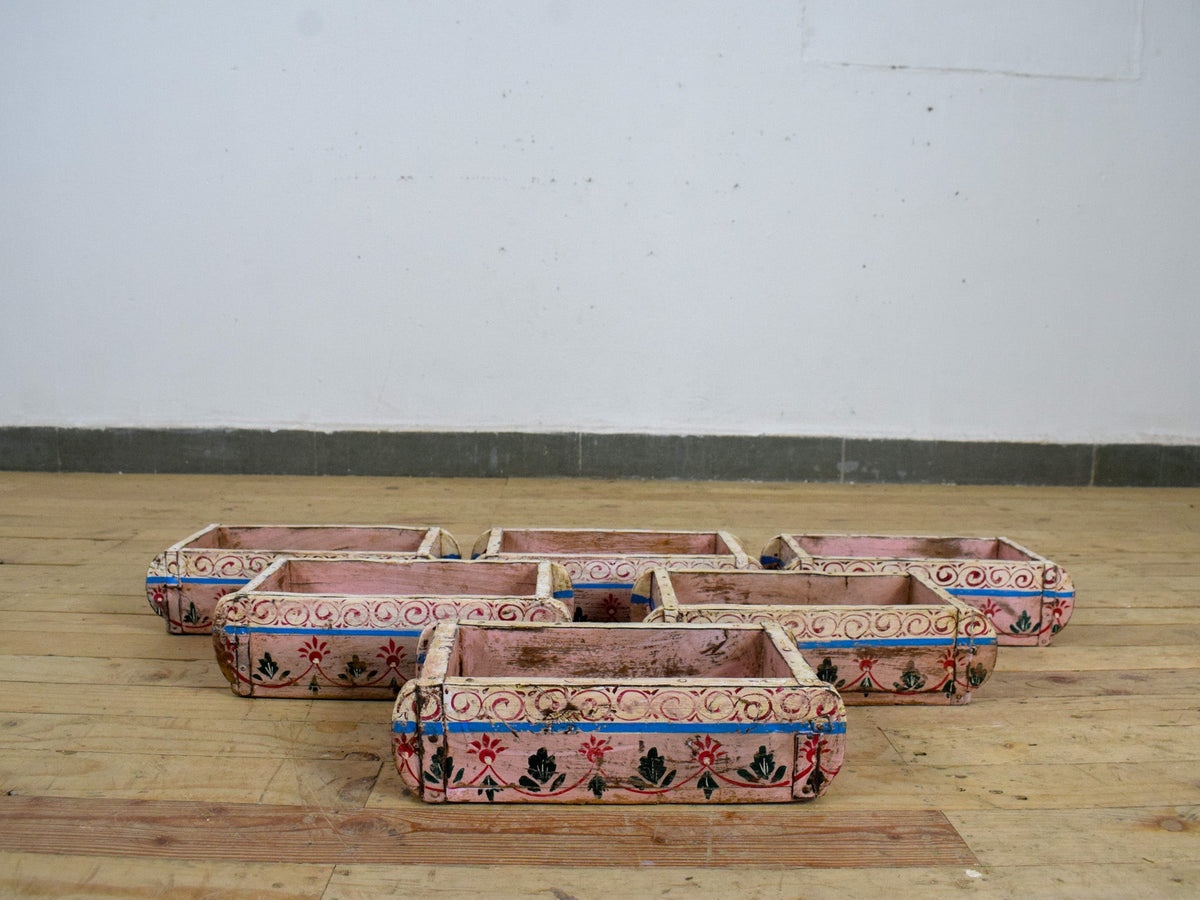 Vintage Indian Hand Painted Wooden Brick Mould Box