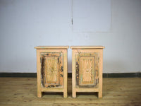 Vintage Reclaimed Carved Wood Pair of Bed Side Cabinet Cupboard