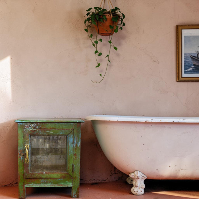 Vintage Worn Painted Rustic Cupboard Cabinet