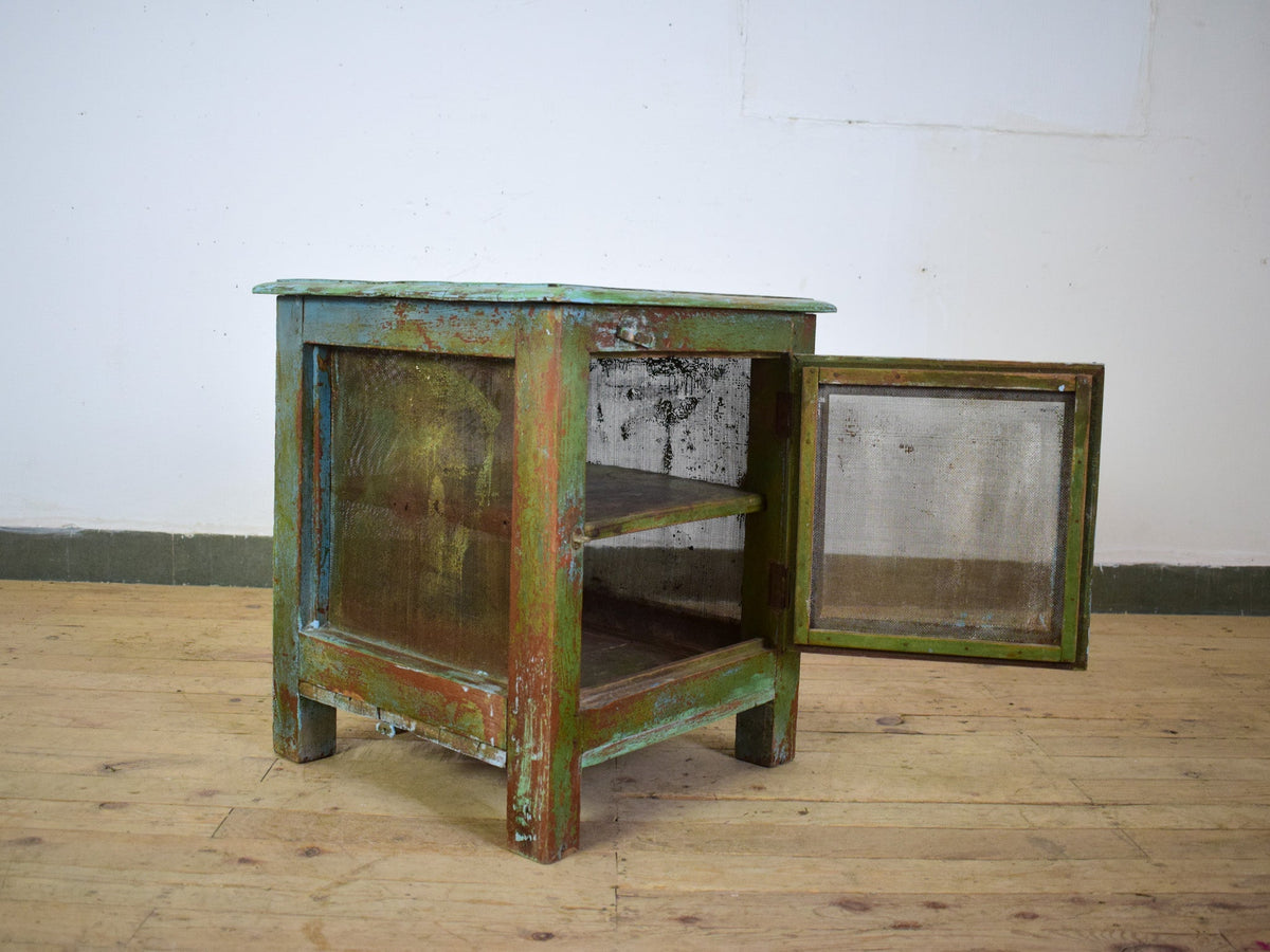 Vintage Worn Painted Rustic Cupboard Cabinet