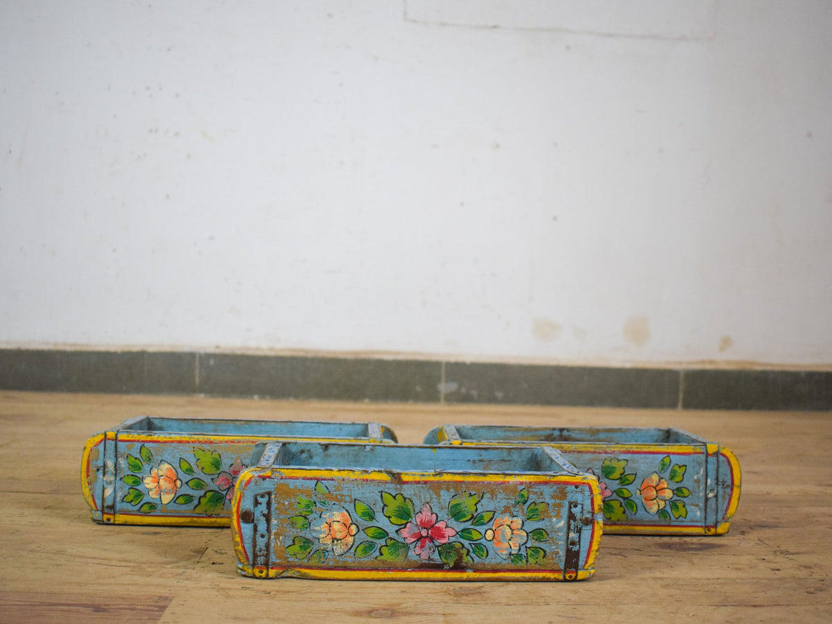 Vintage Indian Hand Painted Wooden Brick Mould Box