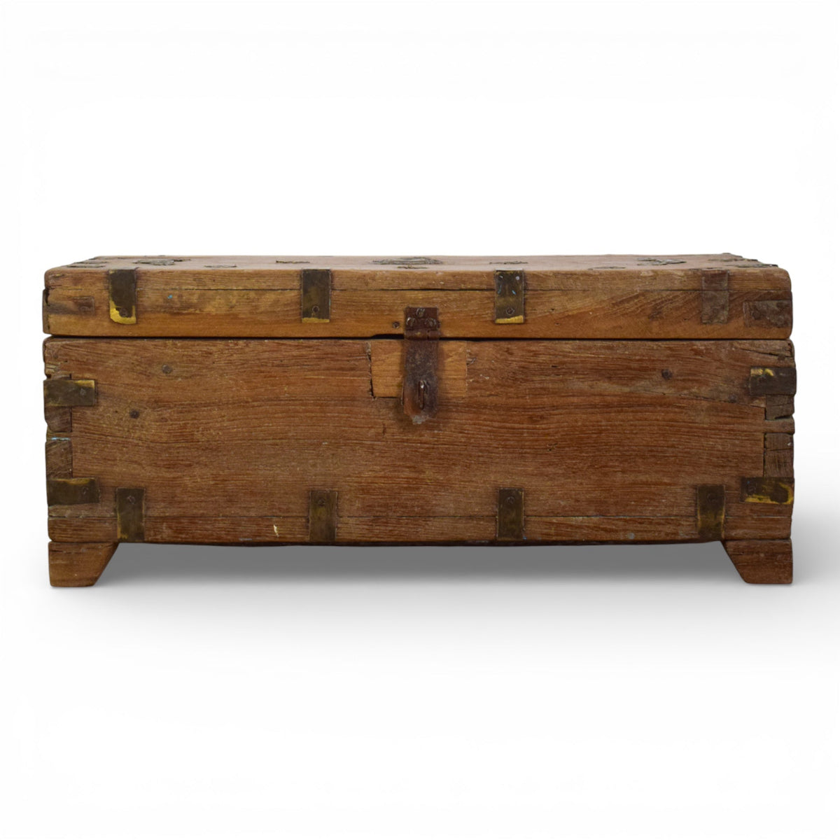 Vintage Rustic Wooden Metal Bound Chest Box