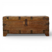Vintage Rustic Wooden Metal Bound Chest Box