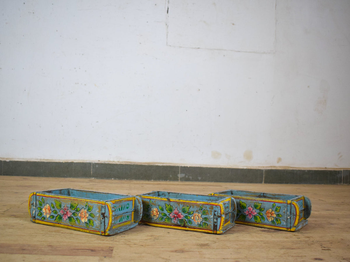 Vintage Indian Hand Painted Wooden Brick Mould Box