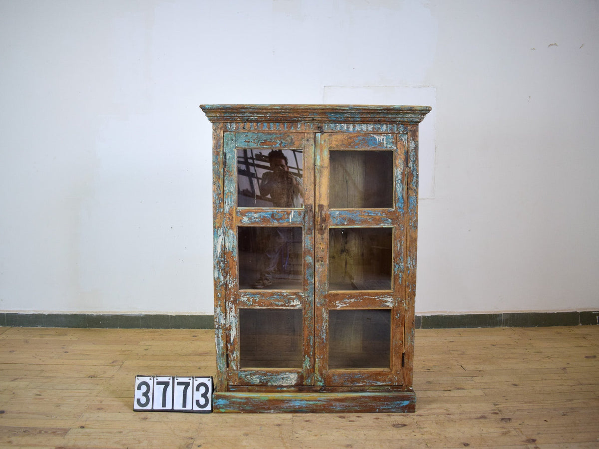 Vintage Worn Painted Rustic Cupboard Cabinet