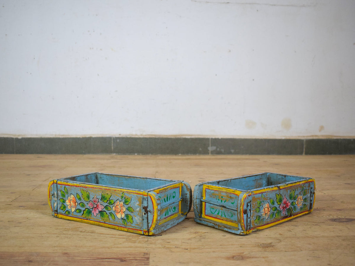 Vintage Indian Hand Painted Wooden Brick Mould Box