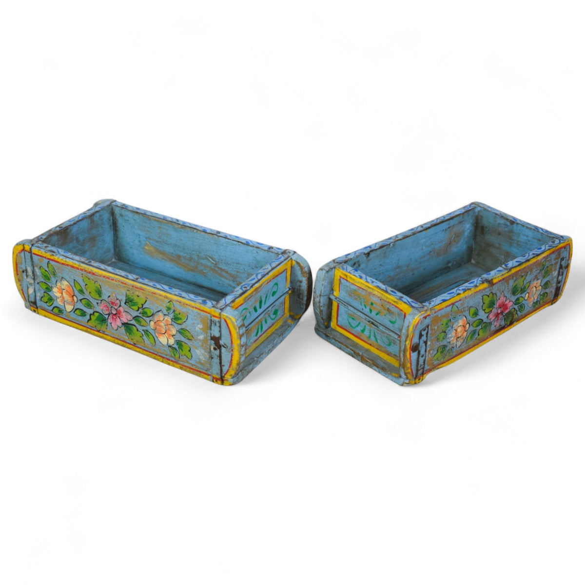 Vintage Indian Hand Painted Wooden Brick Mould Box