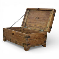 Vintage Rustic Wooden Metal Bound Chest Box