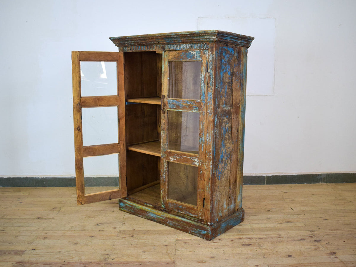 Vintage Worn Painted Rustic Cupboard Cabinet