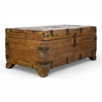 Vintage Rustic Wooden Metal Bound Chest Box