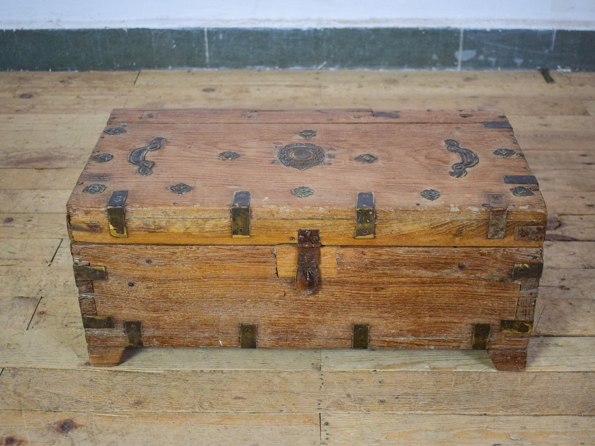 Vintage Rustic Wooden Metal Bound Chest Box